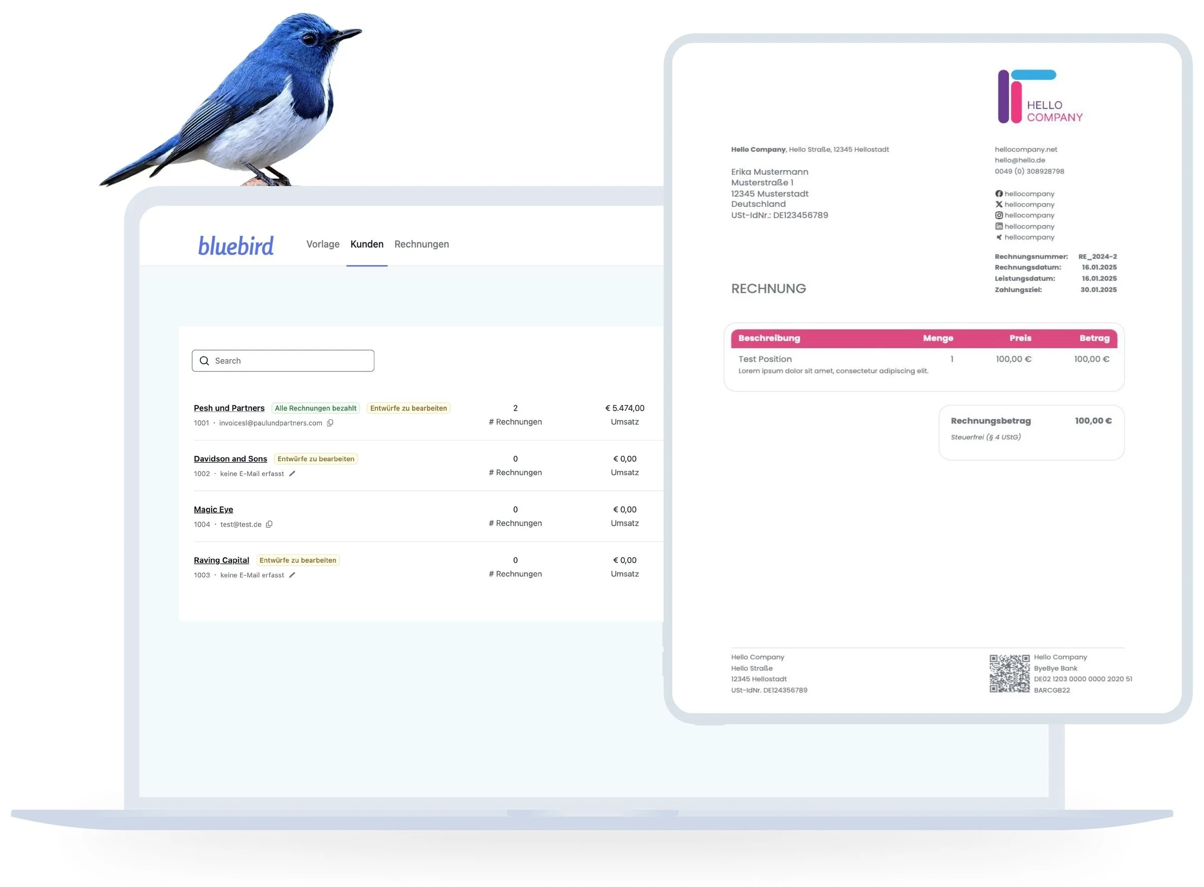 BlueBird Rechnung Vorschau
